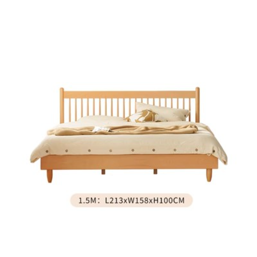 Modern Beech Wood Bed Frame With Sturdy Metal Support - Minimalistic Cal King Size for Bedroom fxgmz-583