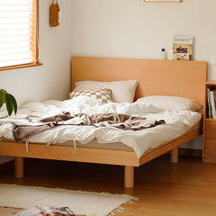 Sleek Beech Wood Bed Frame with Modern Metal Accents for a Stylish Bedroom fxgmz-587