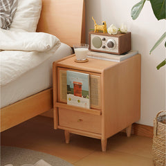 Beech Wood Rattan Nightstand - Natural Wood Color Multi-Layer Board fxgmz-589