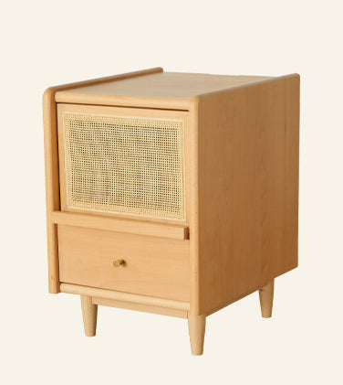 Beech Wood Rattan Nightstand - Natural Wood Color Multi-Layer Board fxgmz-589