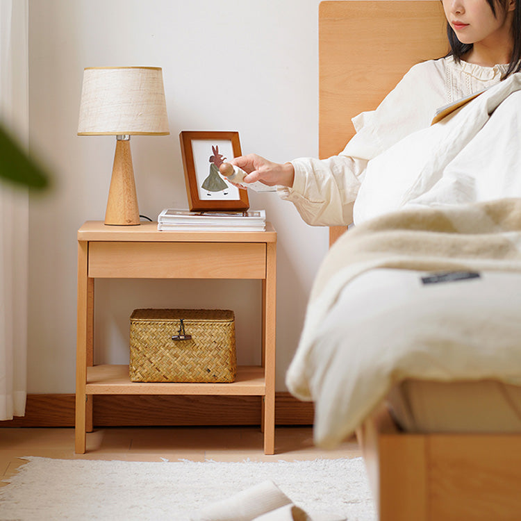 Sleek Beech Wood Nightstand - Durable Multi-Layer Board in Natural Finish fxgmz-590