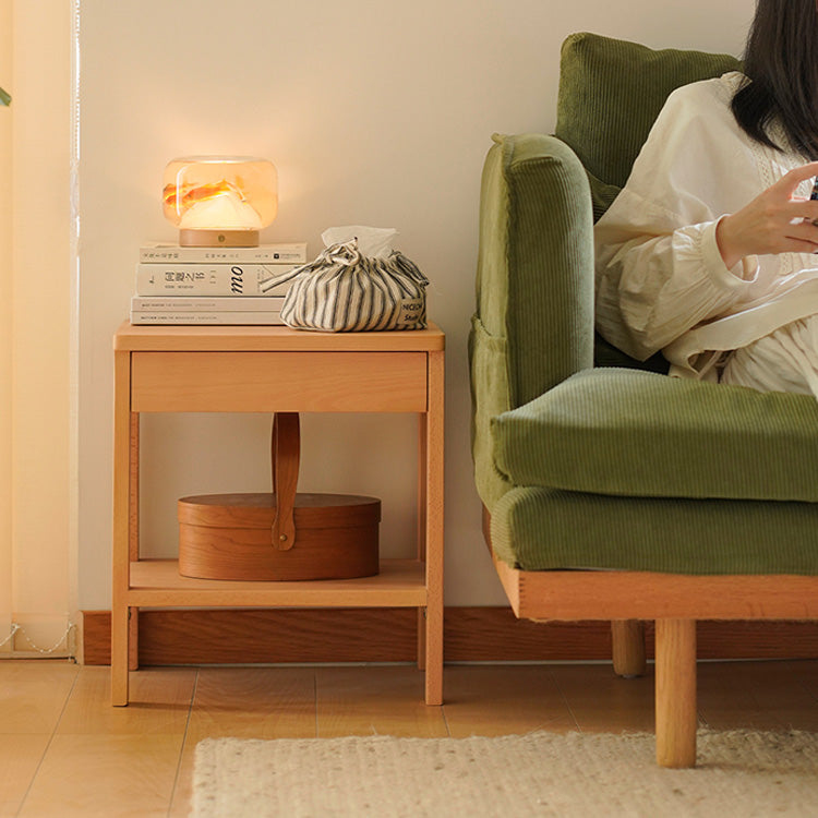 Sleek Beech Wood Nightstand - Durable Multi-Layer Board in Natural Finish fxgmz-590