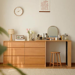 Elegant Beech Wood Makeup Vanity with Multi-Layer Board Design fxgmz-591