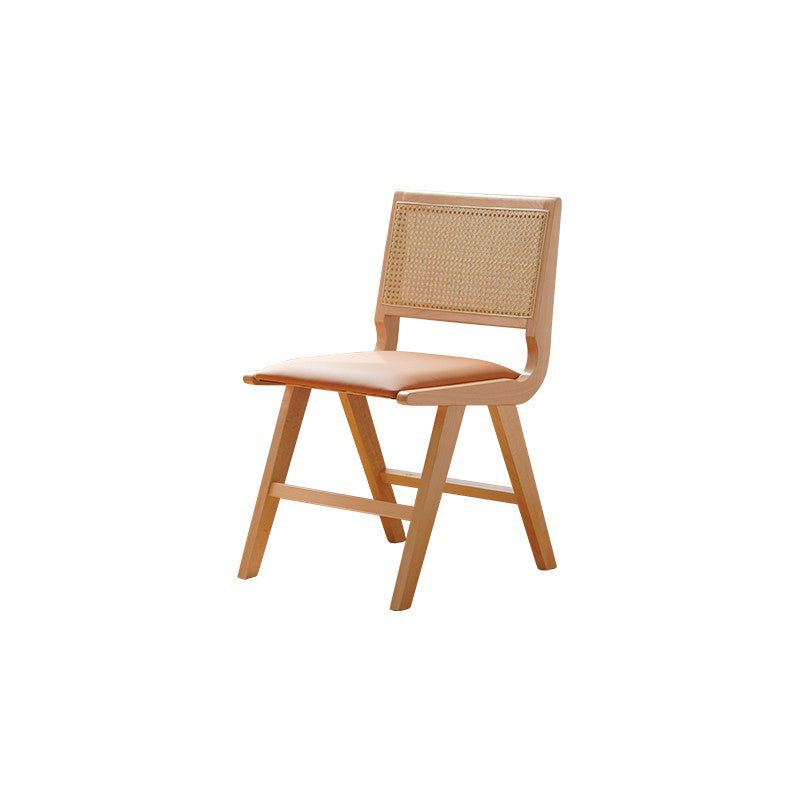 Minimalistic Dining Chair with Rattan Back & Brown PU Leather Cushion Seat fxgmz-592