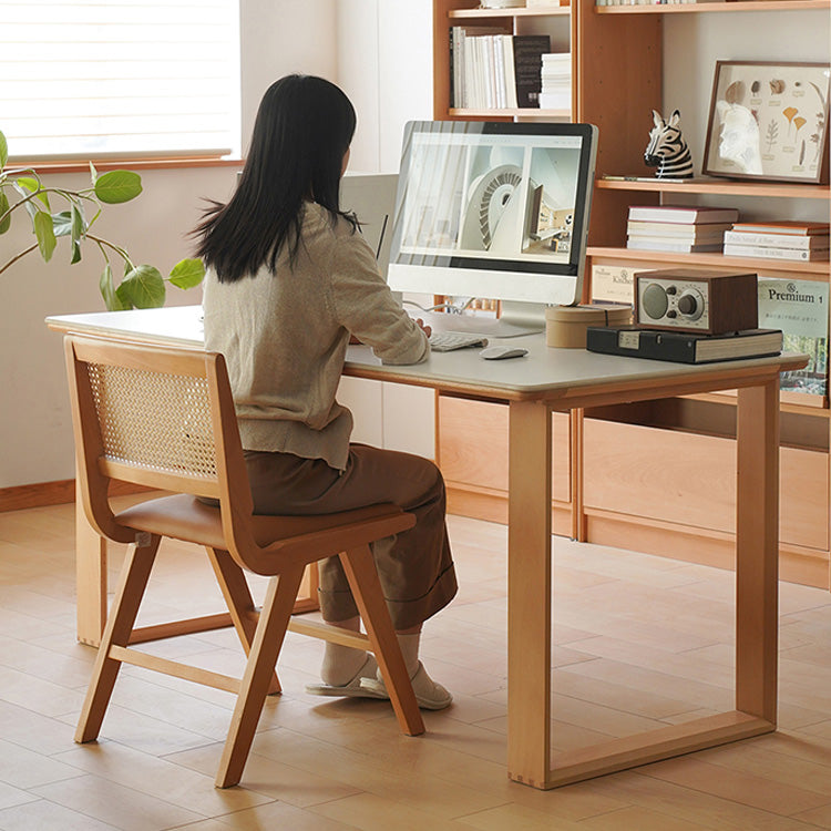 Stylish Multi-Layer Wood Desk with Elegant Natural Sintered Stone Top fxgmz-599