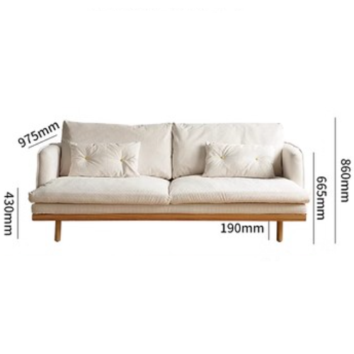 Luxurious Goose Down Corduroy Sofa in Off White with Oak Wood and Color Options fxgmz-604