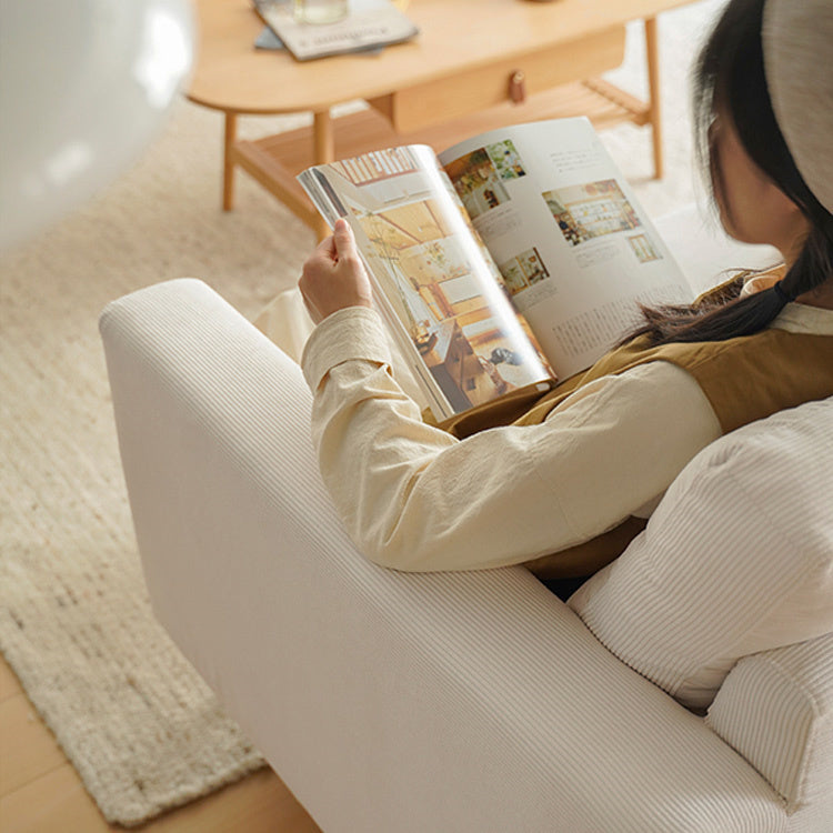 Luxurious Off White Corduroy Sofa with Oak Wood Frame and Goose Down Fill fxgmz-605