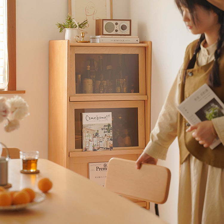 Stunning Natural Beech Wood Cabinet with Glass Shelves – Multi-Layer Durability for Modern Homes fxgmz-609