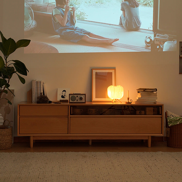 Stylish Beech Wood TV Cabinet with Metal & Glass Shelving fxgmz-613