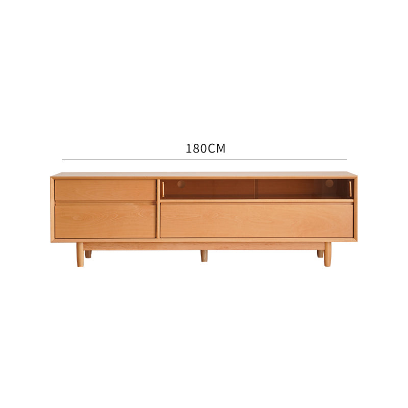 Stylish Beech Wood TV Cabinet with Metal & Glass Shelving fxgmz-613