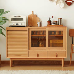 Stylish Beech Wood Multi-Layer Cabinet with Glass Doors and Synthetic Leather Accents fxgmz-614