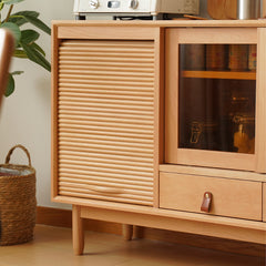 Stylish Beech Wood Multi-Layer Cabinet with Glass Doors and Synthetic Leather Accents fxgmz-614