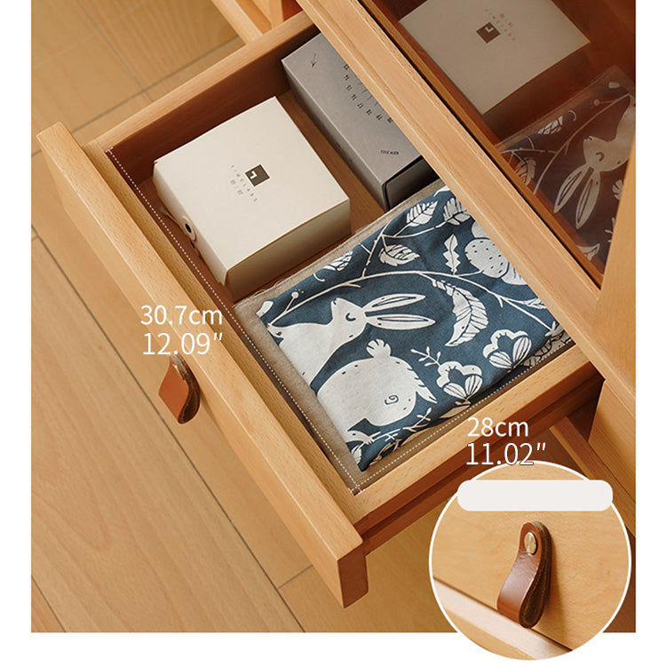 Stylish Beech Wood Multi-Layer Cabinet with Glass Doors and Synthetic Leather Accents fxgmz-614