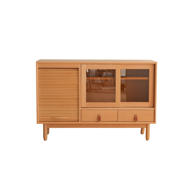 Stylish Beech Wood Multi-Layer Cabinet with Glass Doors and Synthetic Leather Accents fxgmz-614