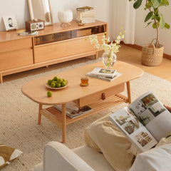 Modern Rectangular Wooden Coffee Table with Two-Tier & Drawer for Storage - Perfect Decor fxgmz-619