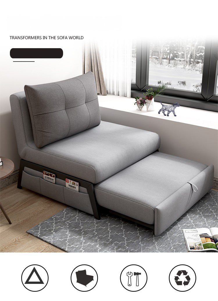 Stylish Multi-Color Techno Fabric Sofa Bed with Wood Accents – Light Gray, Yellow, Pink, and Light Green fxgz-271