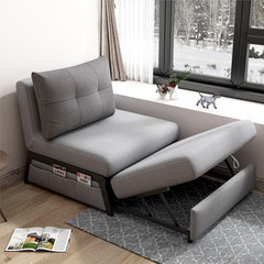 Stylish Multi-Color Techno Fabric Sofa Bed with Wood Accents – Light Gray, Yellow, Pink, and Light Green fxgz-271