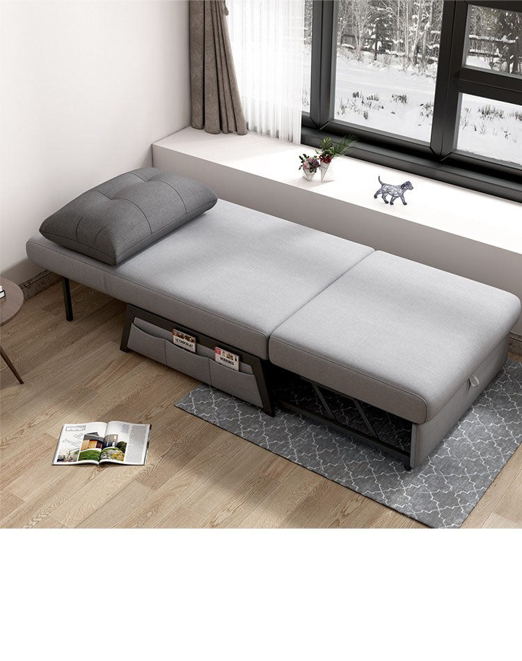 Stylish Multi-Color Techno Fabric Sofa Bed with Wood Accents – Light Gray, Yellow, Pink, and Light Green fxgz-271