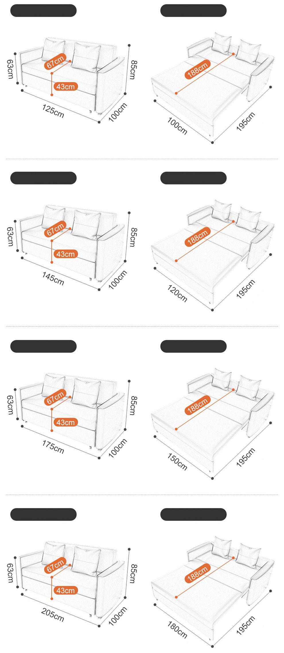 Convertible Sofa Bed in Multi-color Foam Filling Sleeper Sofa Bed with Wooden Base & Techno Fabric fxgz-273