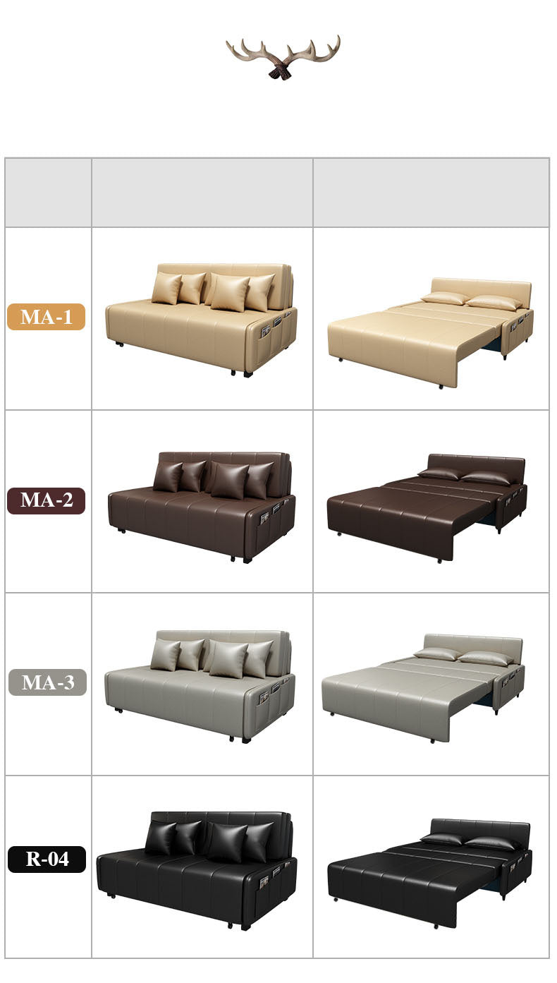 Stylish Multi-Function Sofa Bed - Yellow, Black, Gray, Brown Wood - Comfortable PU Leather fxgz-275