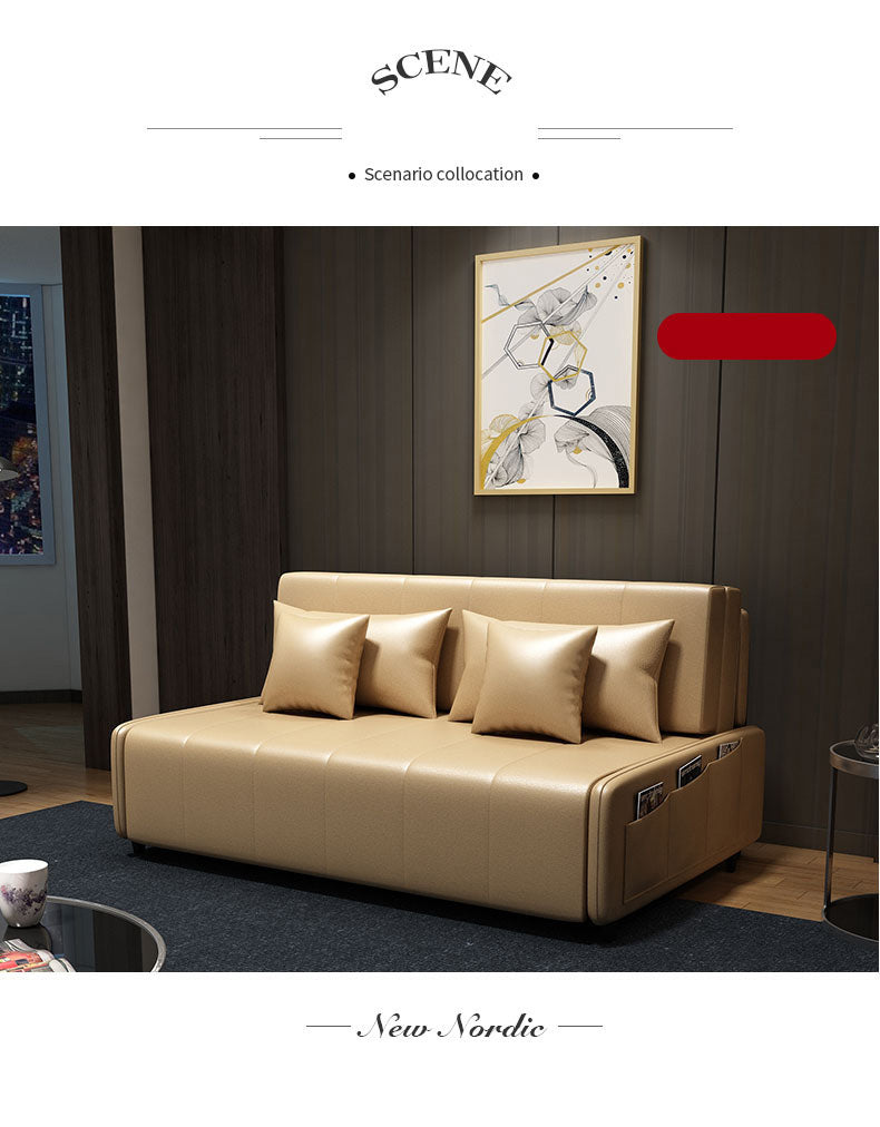 Stylish Multi-Function Sofa Bed - Yellow, Black, Gray, Brown Wood - Comfortable PU Leather fxgz-275