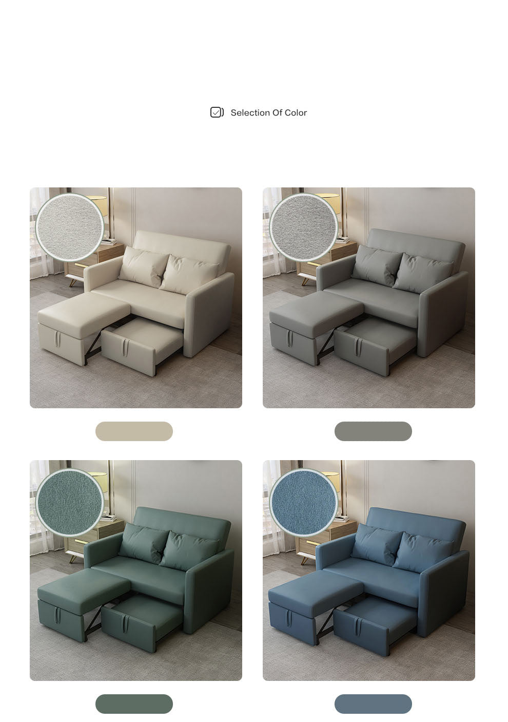 Stylish Techno Fabric Sofa Bed - Off White, Gray, Green, Blue with Dark Wood Finish fxgz-277