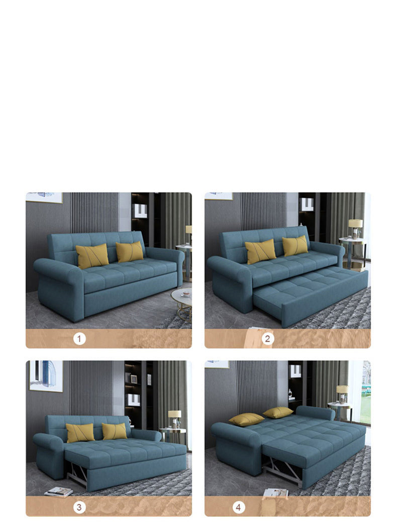 Modern Techno Fabric Sofa Bed in Blue, Light Gray, Dark Yellow, Brown, and Pink with Wood Accents fxgz-278