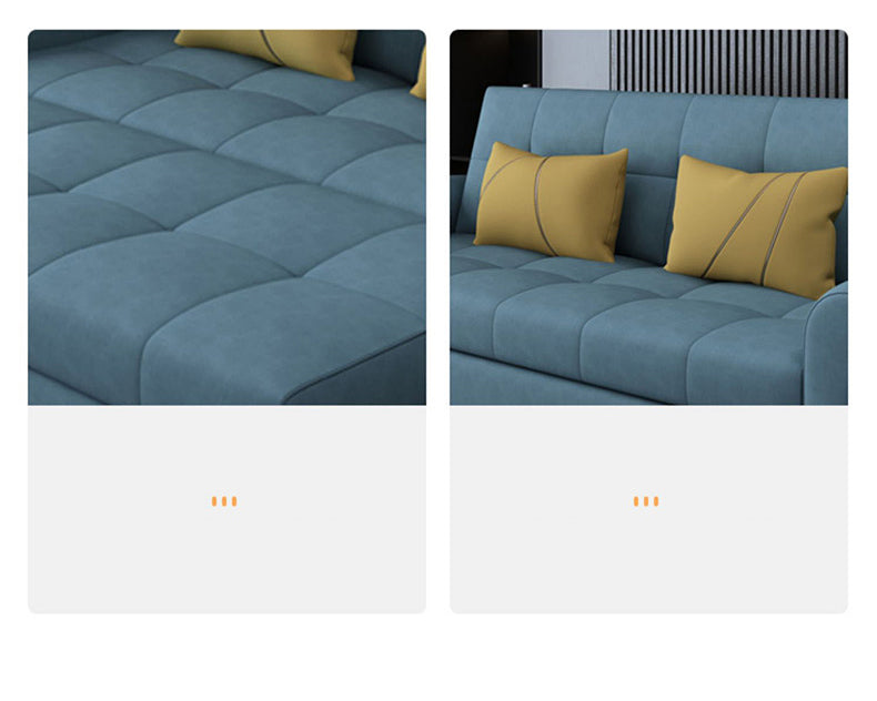 Modern Techno Fabric Sofa Bed in Blue, Light Gray, Dark Yellow, Brown, and Pink with Wood Accents fxgz-278