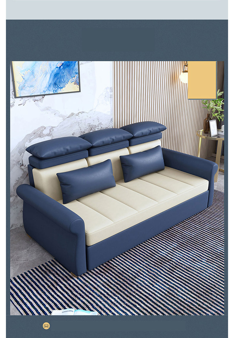 Modern Techno Fabric Sofa Bed in Blue, Green, Dark Gray, and Light Wood Finish fxgz-290