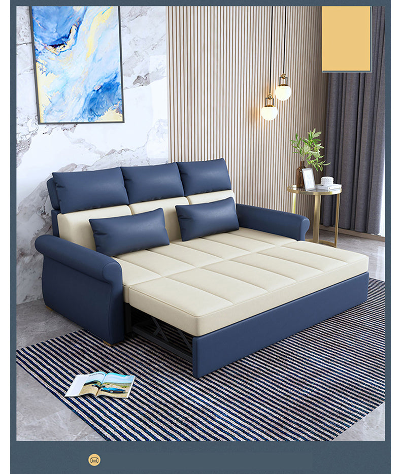 Modern Techno Fabric Sofa Bed in Blue, Green, Dark Gray, and Light Wood Finish fxgz-290