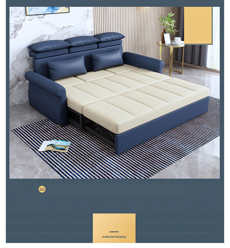 Modern Techno Fabric Sofa Bed in Blue, Green, Dark Gray, and Light Wood Finish fxgz-290