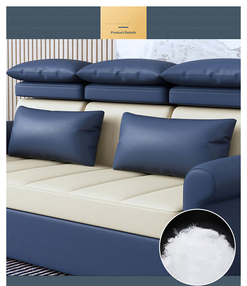 Modern Techno Fabric Sofa Bed in Blue, Green, Dark Gray, and Light Wood Finish fxgz-290