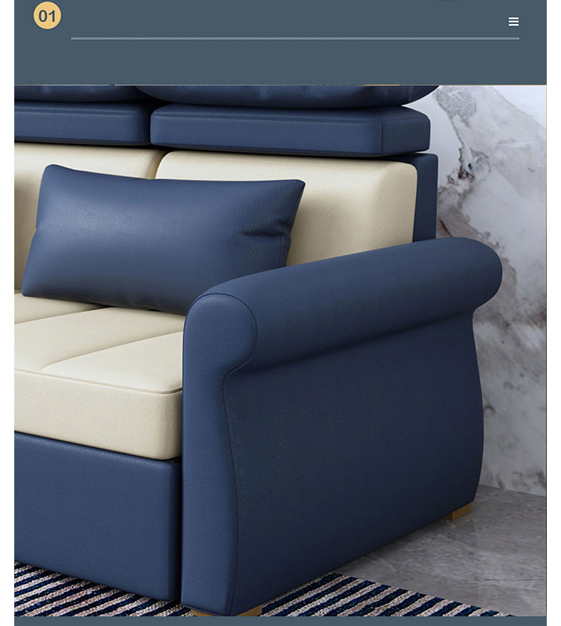 Modern Techno Fabric Sofa Bed in Blue, Green, Dark Gray, and Light Wood Finish fxgz-290