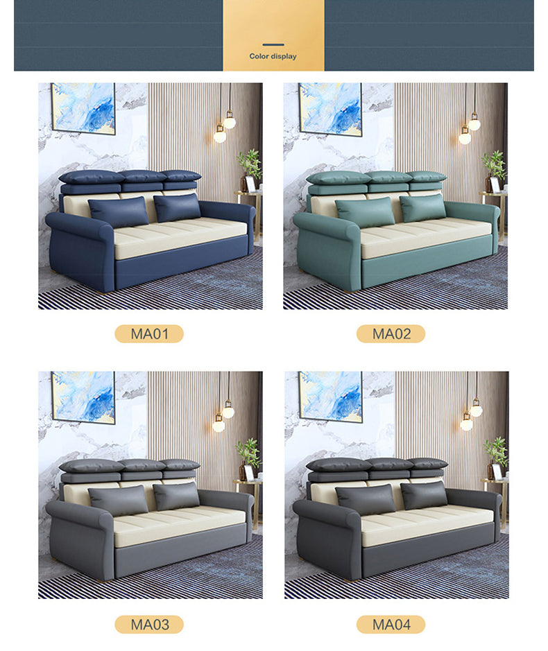 Modern Techno Fabric Sofa Bed in Blue, Green, Dark Gray, and Light Wood Finish fxgz-290