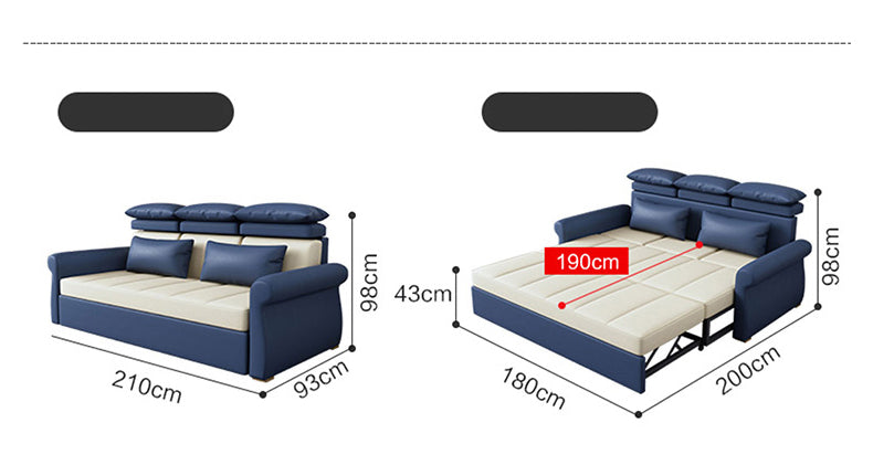 Modern Techno Fabric Sofa Bed in Blue, Green, Dark Gray, and Light Wood Finish fxgz-290