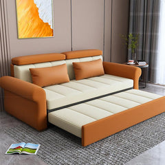 Stylish Multi-Color Techno Fabric Sofa Bed - Orange, Brown, Blue, Green, Black & Gray with Wood Accents fxgz-291