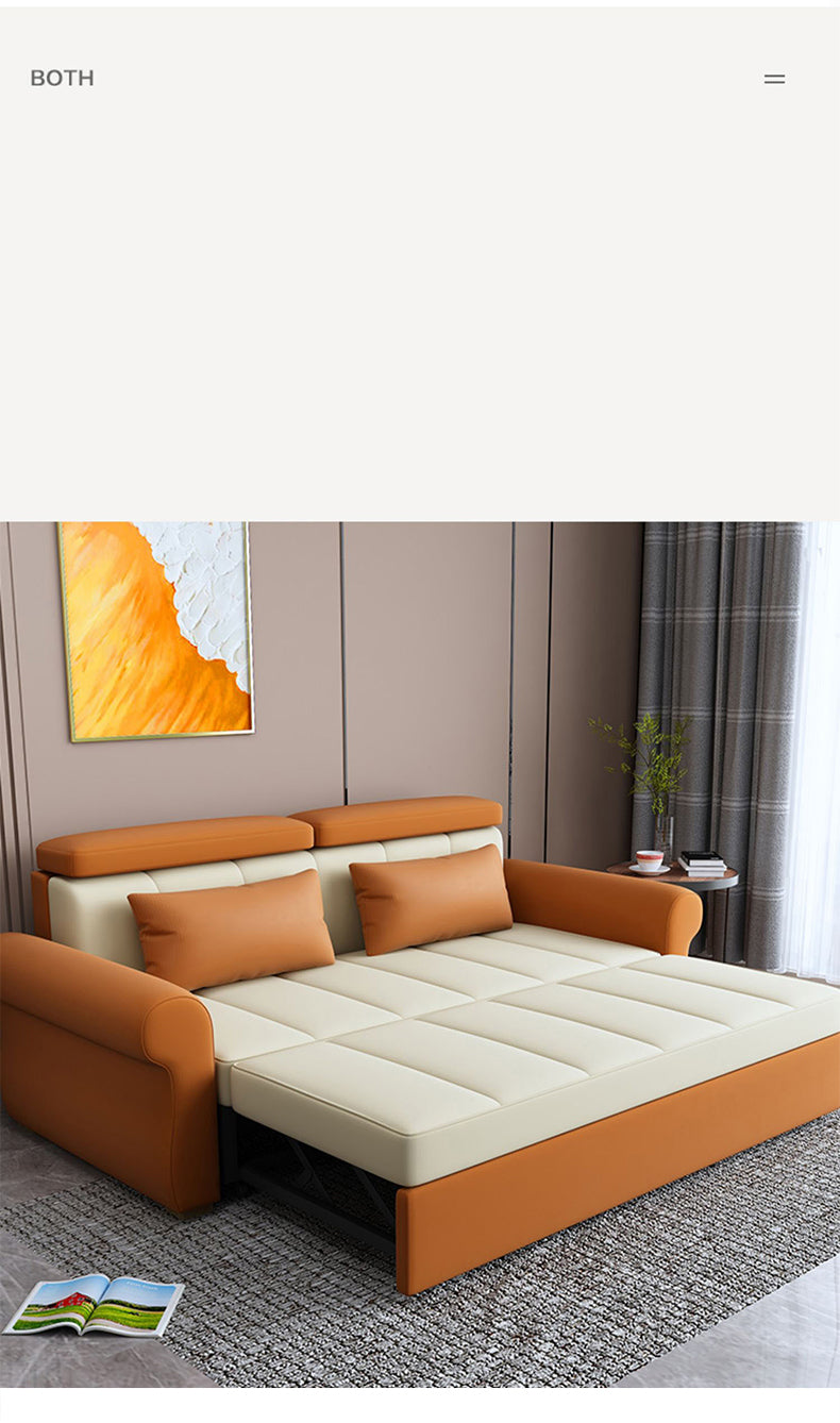 Stylish Multi-Color Techno Fabric Sofa Bed - Orange, Brown, Blue, Green, Black & Gray with Wood Accents fxgz-291