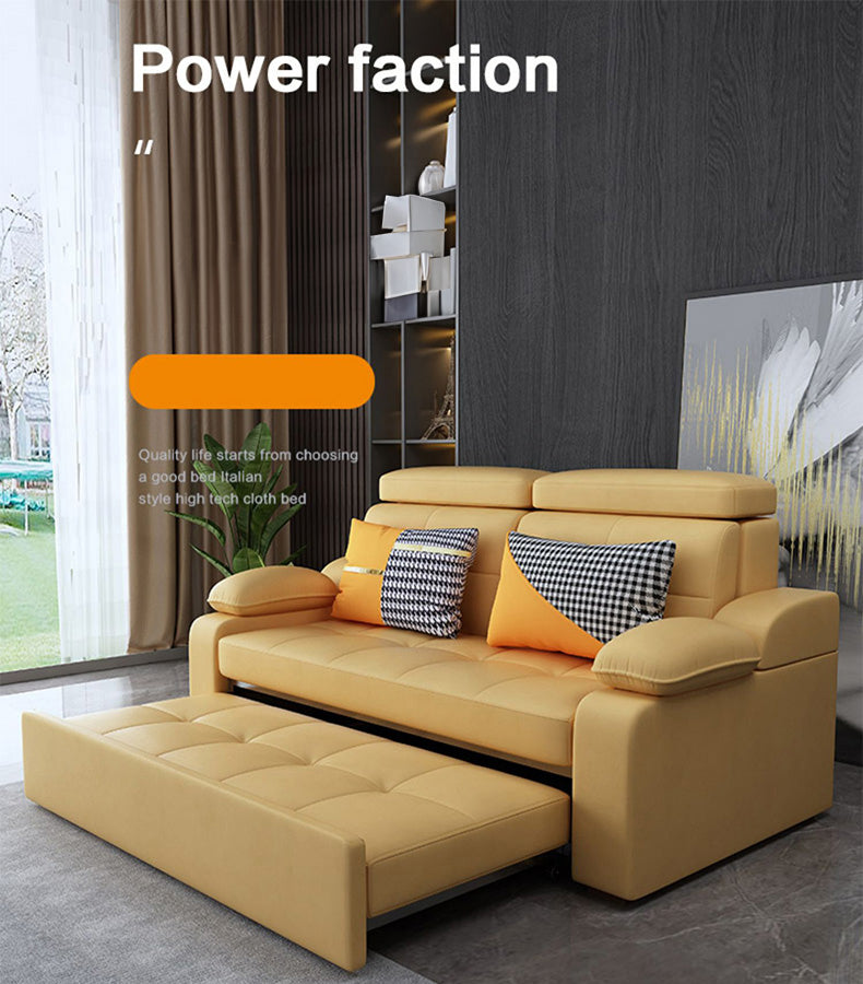 Stylish Multi-Color Sofa Bed: Yellow, Orange, Dark Gray & Off White with Brown Wood Techno Fabric fxgz-292