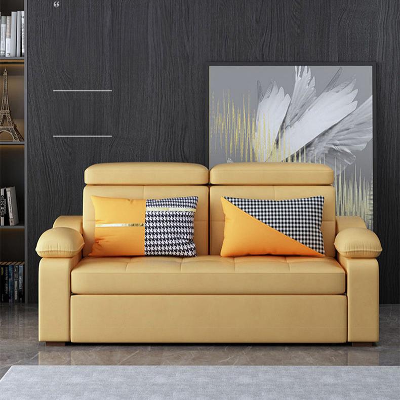 Stylish Multi-Color Sofa Bed: Yellow, Orange, Dark Gray & Off White with Brown Wood Techno Fabric fxgz-292