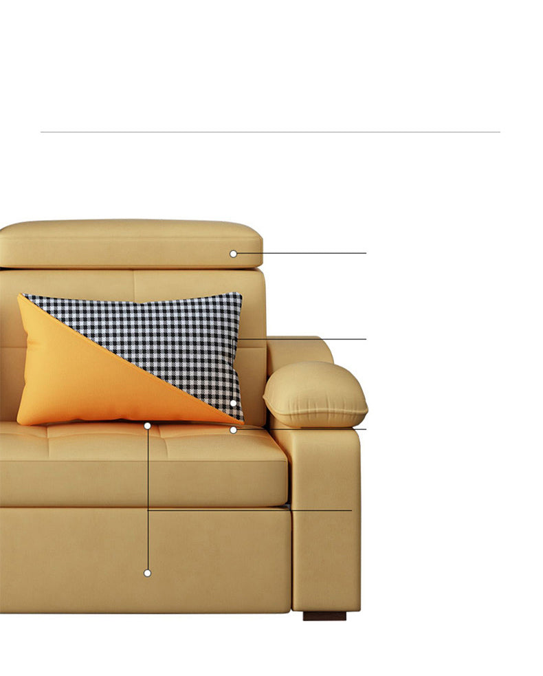 Stylish Multi-Color Sofa Bed: Yellow, Orange, Dark Gray & Off White with Brown Wood Techno Fabric fxgz-292