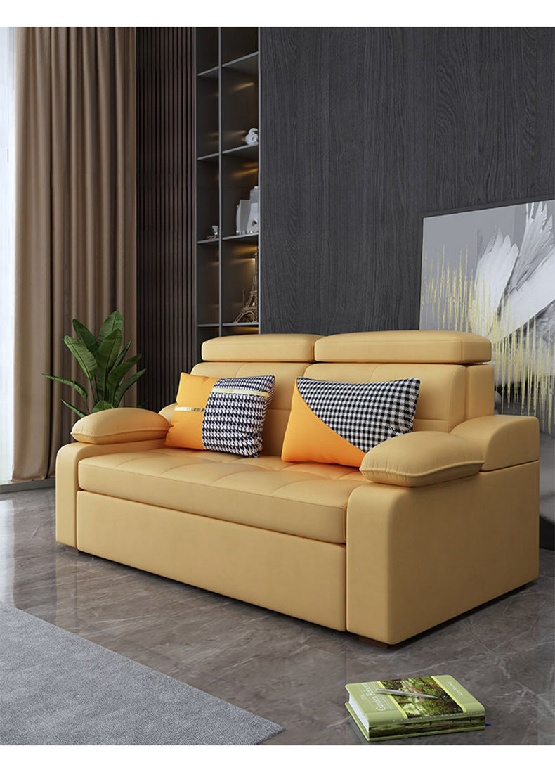 Stylish Multi-Color Sofa Bed: Yellow, Orange, Dark Gray & Off White with Brown Wood Techno Fabric fxgz-292