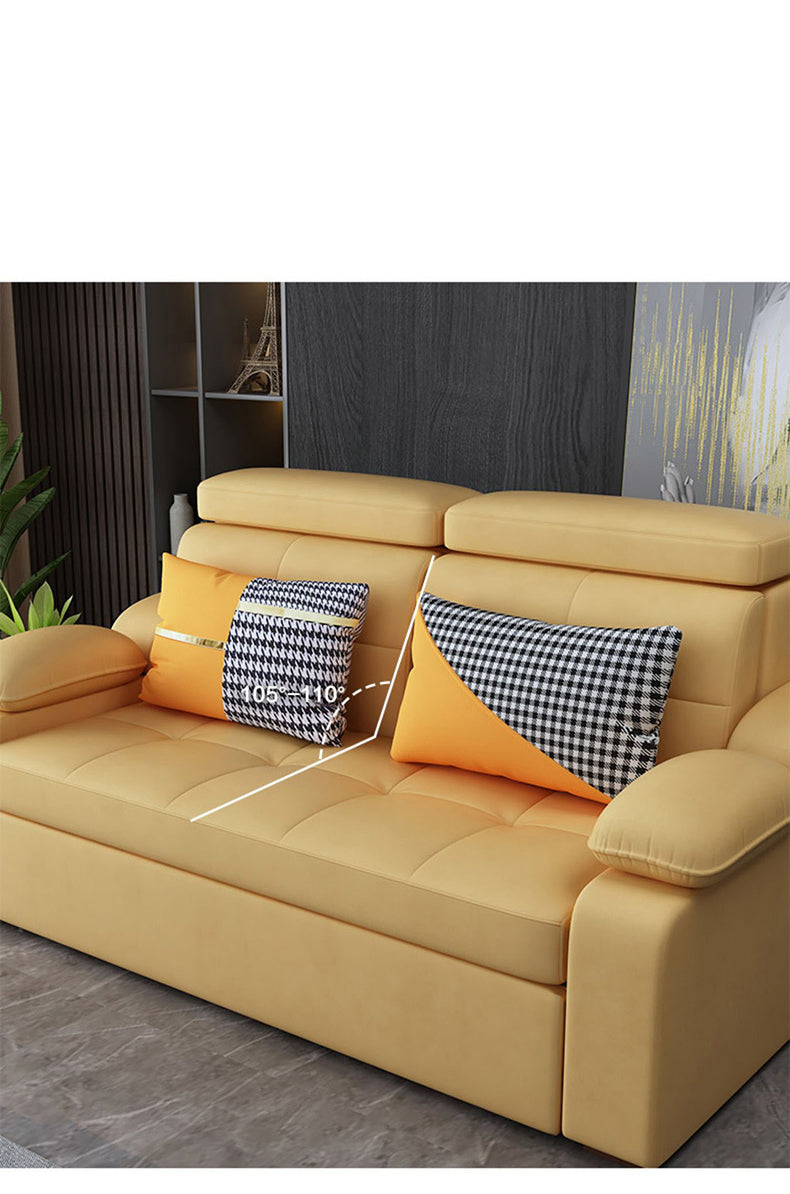 Stylish Multi-Color Sofa Bed: Yellow, Orange, Dark Gray & Off White with Brown Wood Techno Fabric fxgz-292