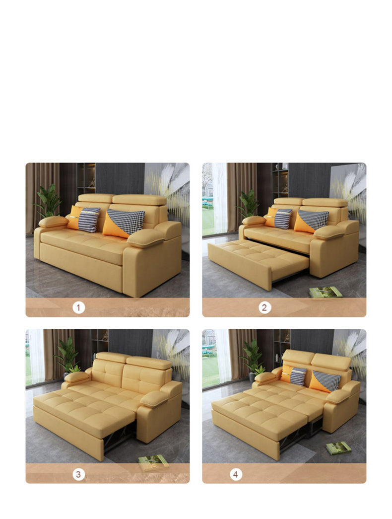 Stylish Multi-Color Sofa Bed: Yellow, Orange, Dark Gray & Off White with Brown Wood Techno Fabric fxgz-292