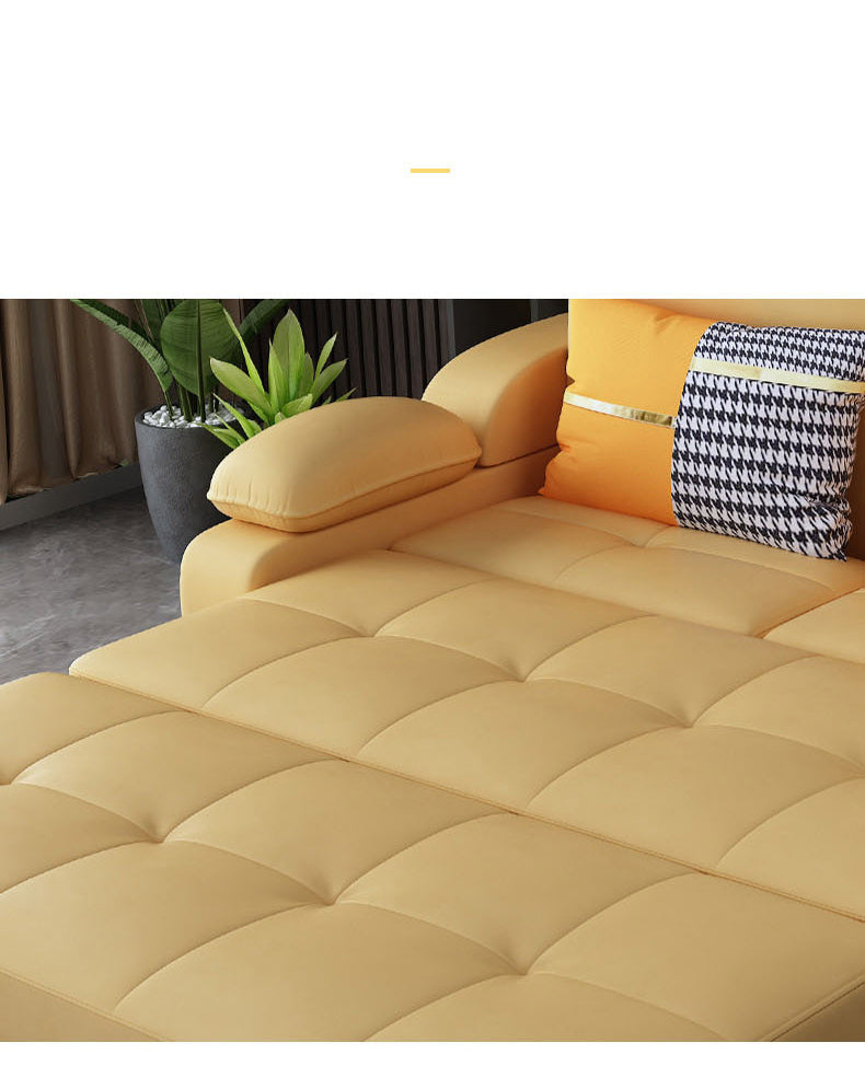 Stylish Multi-Color Sofa Bed: Yellow, Orange, Dark Gray & Off White with Brown Wood Techno Fabric fxgz-292