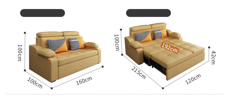 Stylish Multi-Color Sofa Bed: Yellow, Orange, Dark Gray & Off White with Brown Wood Techno Fabric fxgz-292