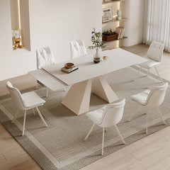 Extendable Dining Table in White Rectangular with Marble Top for 6-8 People fxj-680