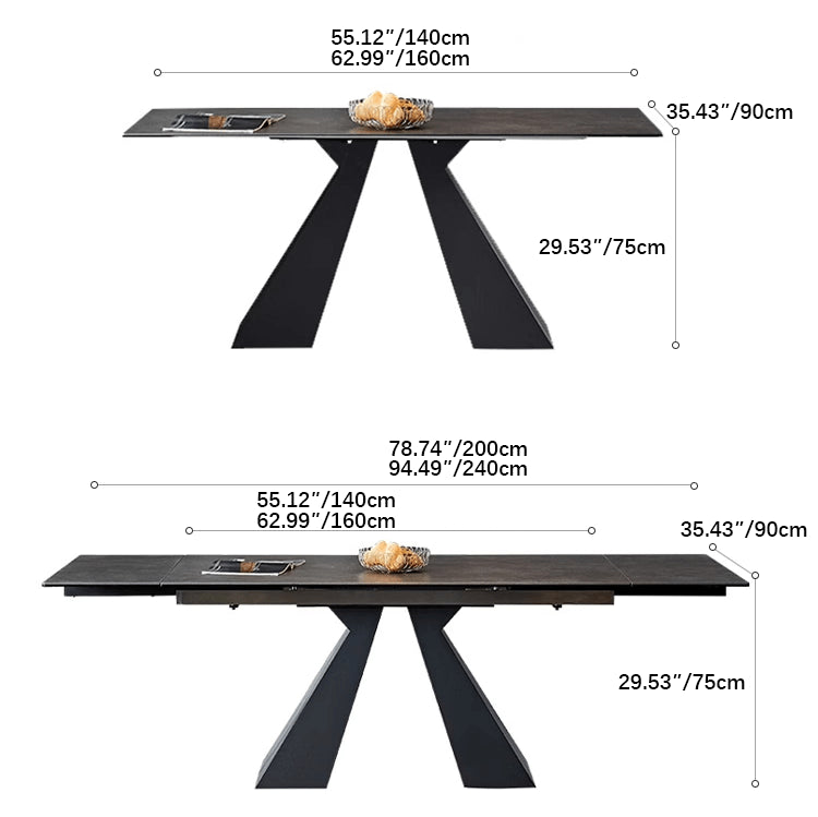 Rectangular Metal Dining Table Extendable with Marble Top & 2 Pedestals fxj-681