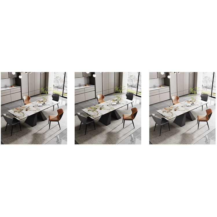 Rectangular Metal Dining Table Extendable with Marble Top & 2 Pedestals fxj-681