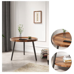 Chic Modern Wood Coffee Table round with storage: Elegan Multi-Tone for Contemporary Living fxjc-923