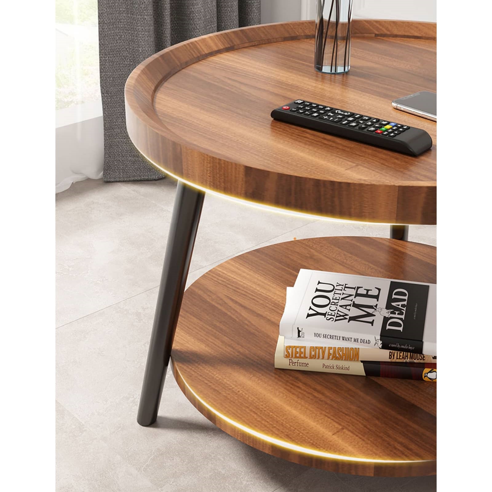 Chic Modern Wood Coffee Table round with storage: Elegan Multi-Tone for Contemporary Living fxjc-923